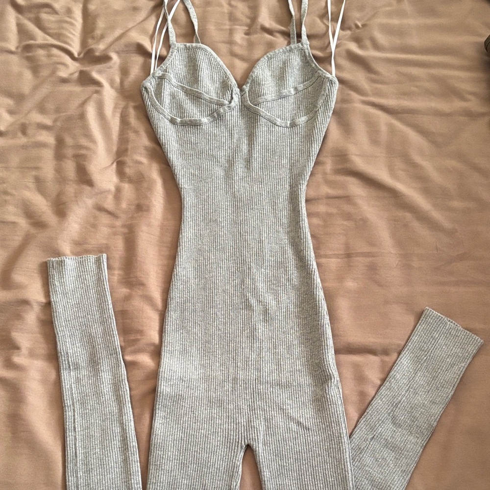 Grey Ribbed Jumpsuit